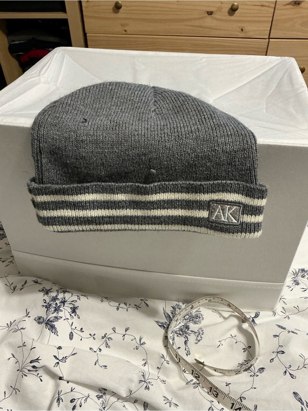 Simple Anne Klein Knit Winter Hat with Striped Rim